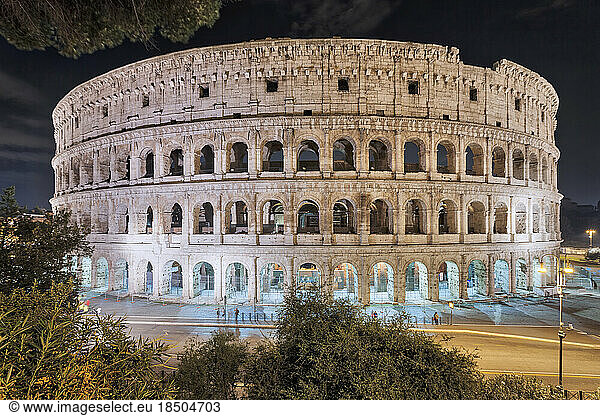 Colosseum lit up at night  Rome  Italy