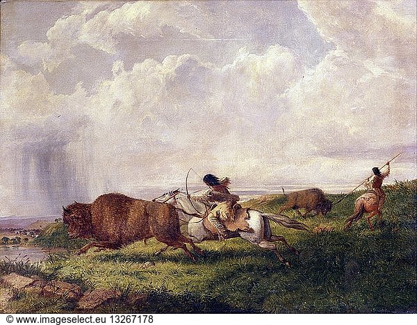 Colour photograph of the painting titled 'The Buffalo Chase'