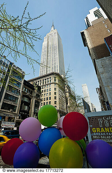 Coloured Balloons In Front Of The Empire State Building  Manhattan  New York  Usa