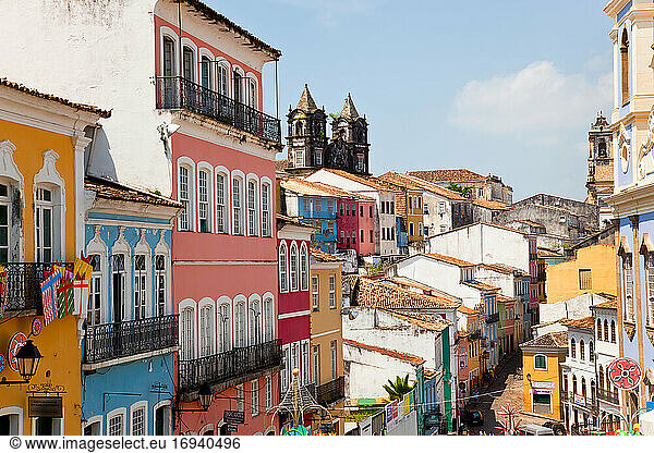 Colourful houses in Pelourinho  Salvador  Bahia  Brazil.