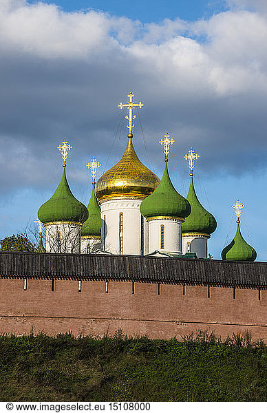 Colourful onion domes shining over the kremlin  Suzdal  Golden ring  Russia