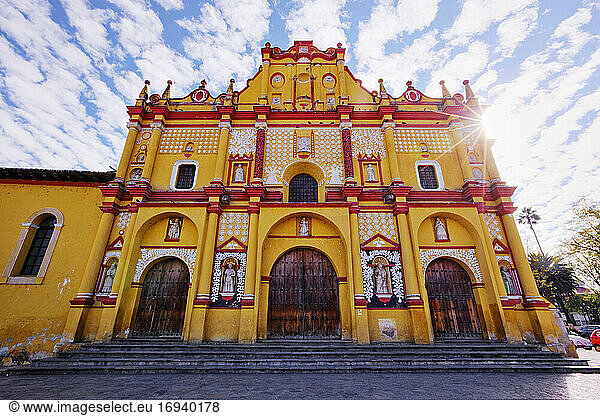 Colourful ornate church exterior.