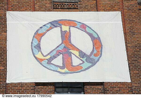 Colourful peace sign banner  peace symbol  peace sign  Germany  Europe