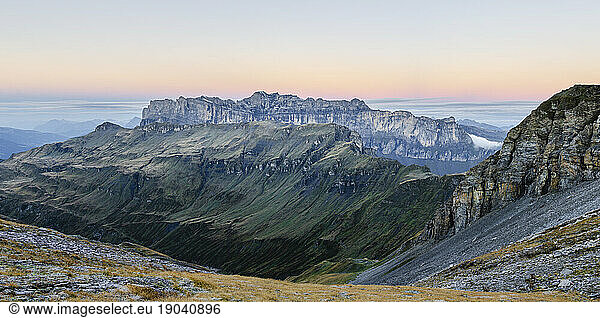 Colourful sunrise view of mountain ridge  French Alps  near Chamonix