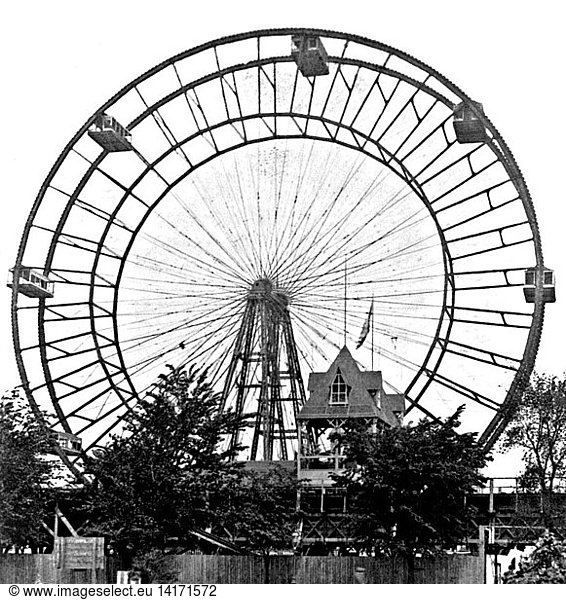 Columbian Expo  Constructing World's First Ferris Wheel  1893