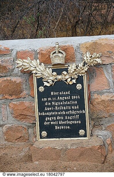 Commemorative plaque  German military cemetery from 1904  Waterberg  Otjozondjupa Region  Republic of Namibia
