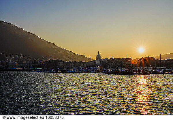 Como at sunrise in winter  Lombardy  Italy