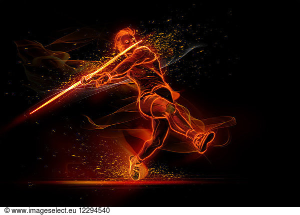 Computer generated image track and field athlete throwing javelin