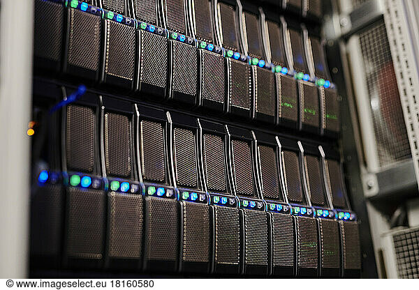 Computer hard drives in modern server room