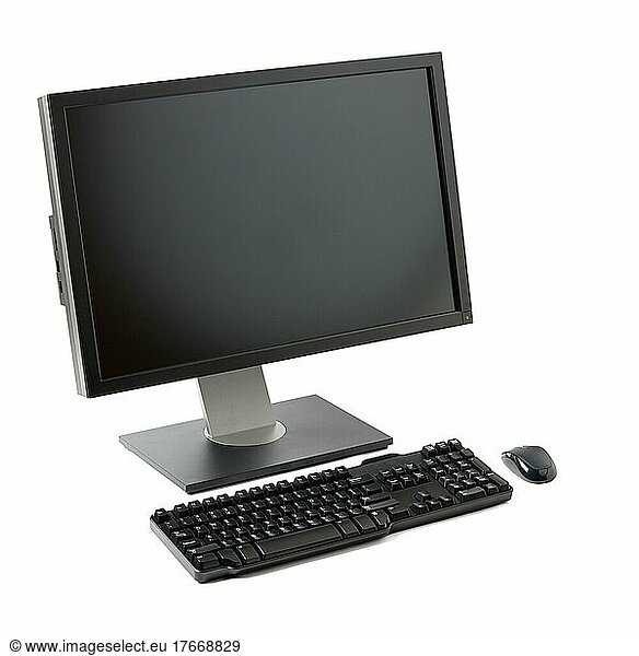 Computer workstation (monitor) (keyboard) (mouse) isolated on white background