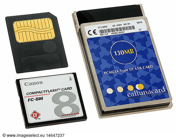 computing / electronics  memory card  the first memory cards for digital camera  Compactflash  made by Canon  PCMCIA Type III ATA Card  130 MB  PCMCIA card  PC-Card Typ III  Japan  1995 - 1997