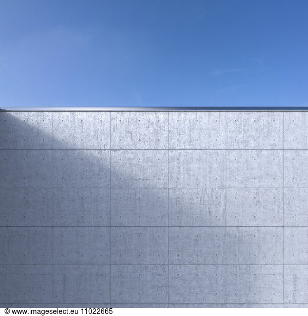 Concrete wall in front of blue sky  3D Rendering