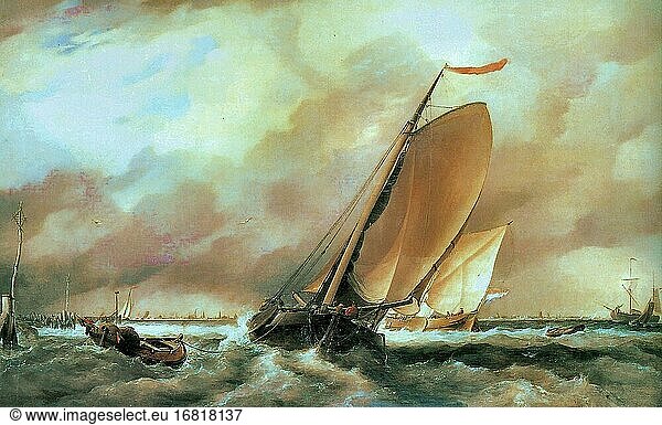 Cooke Edward William - Dutch Boats Hugging the Shore 1 - Französische Schule - 19. Jahrhundert.