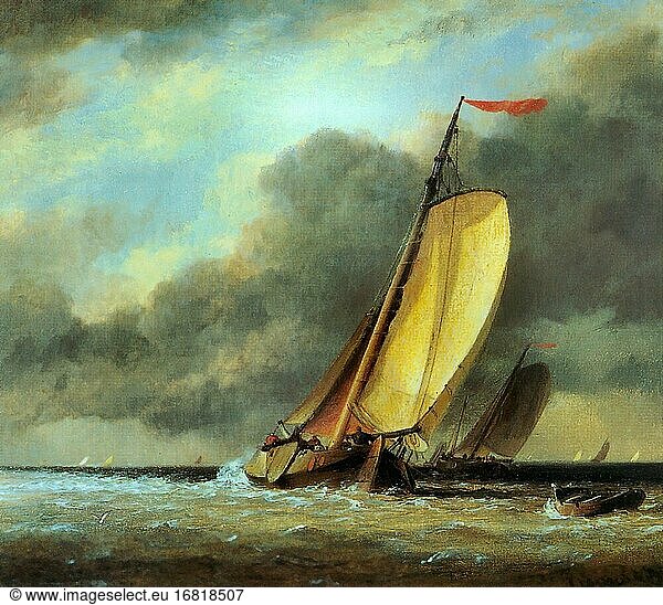 Cooke Edward William - Dutch Boats Hugging the Shore 2 - Französische Schule - 19. Jahrhundert.