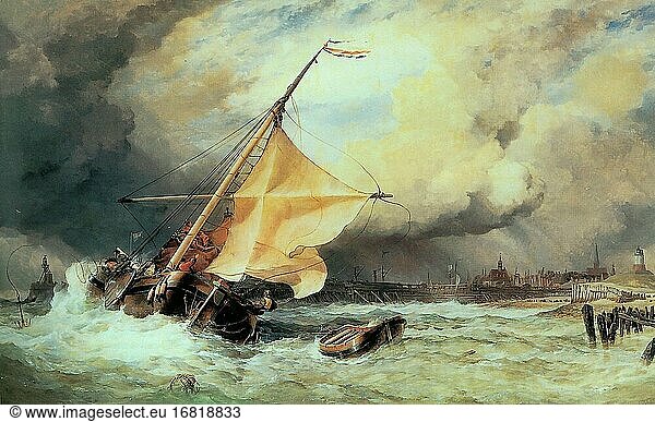 Cooke Edward William - ein holländischer Peon  der für den Hafen von Harlington läuft - Französische Schule - 19. Jahrhundert.