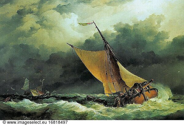 Cooke Edward William - Holländische Boote in einer Brise auf der Dollart Zee - Französische Schule - 19. Jahrhundert.
