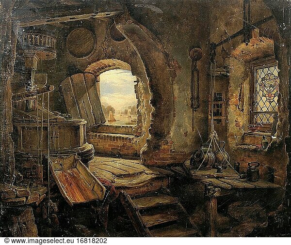 Cooke Edward William - Interieur der Mühle des Vaters von Rembrandt Oberes Stockwerk 2 - Französische Schule - 19.
