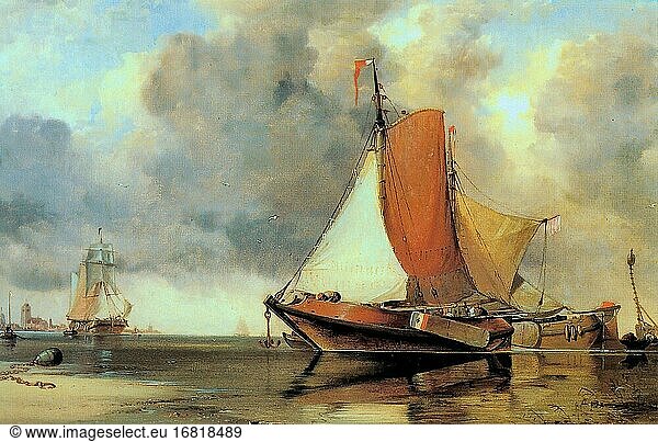 Cooke Edward William - Niederländisches Fischereifahrzeug vor Ransdorp bei Amsterdam - Französische Schule - 19. Jahrhundert.