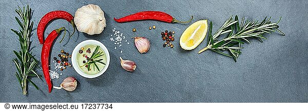 Cooking ingredients herbs basil spices banner text free space copyspace red hot pepper hotness