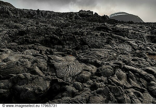 Cooled lava flows  active crater Crater  Fagradalsfjall mesa volcano  Krýsuvík volcanic system  Reykjanes Peninsula  Iceland  Europe