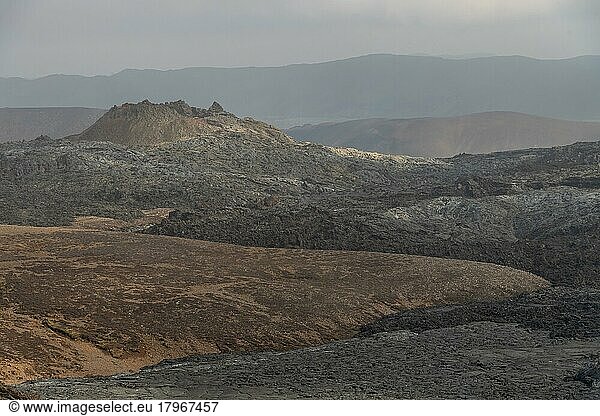 Cooled lava flows  extinct crater  Fagradalsfjall table volcano  Krýsuvík volcanic system  Reykjanes Peninsula  Iceland  Europe