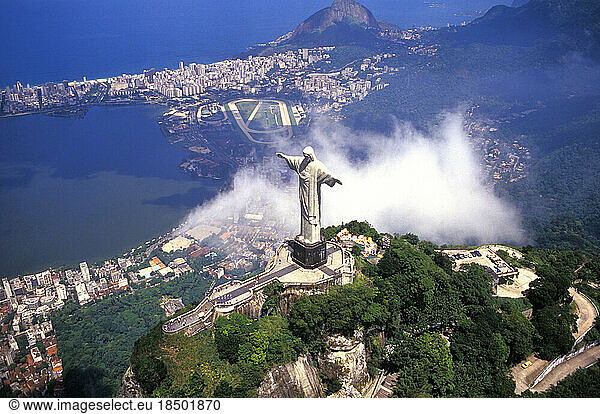 Corcovado Christ Statue Aerial of Rio de Janeiro Brazil