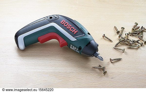 Cordless screwdriver with screws  Bosch  studio shot  Germany  Europe