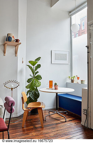 Corner seating area in designer's eclectic loft