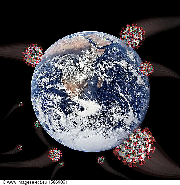 Coronavirus (Covid-19)  das sich über die Erde ausbreitet  auf schwarzem Hintergrund