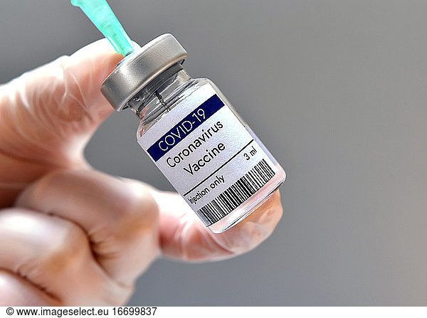 Coronavirus vaccine in vial. Research in laboratory against COVID-19.