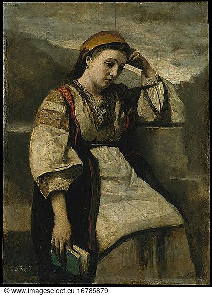 Corot  Camille 1796–1875.Reverie  Painting  ca. 1855–1870.Oil on wood  49.8 × 36.5 cm.Inv. Nr. 29.100.563New York  Metropolitan Museum of Art.