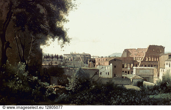 COROT: COLOSSEUM. 'The Colosseum seen from the Farnese Gardens.' Oil on canvas by Jean-Baptiste Camille Corot  1826.
