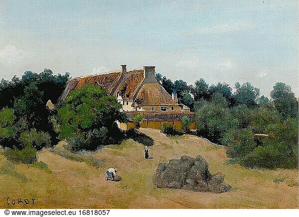 Corot Jean Baptiste Camille - a Farm at Saint-Martin-Du-Bon-Fosse near Saint-L? - French School - 19th Century.