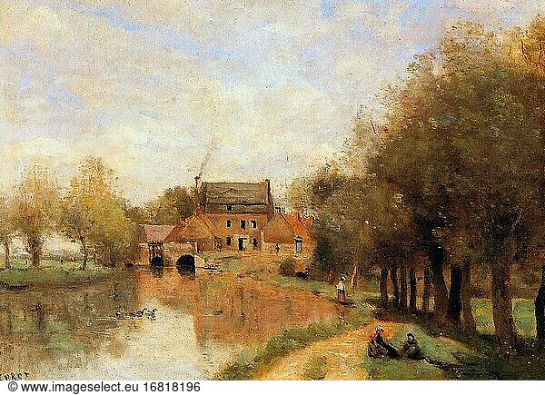 Corot Jean Baptiste Camille - Arleux-Du-Nord the Drocourt MILL on the Sensee - French School - 19th Century.