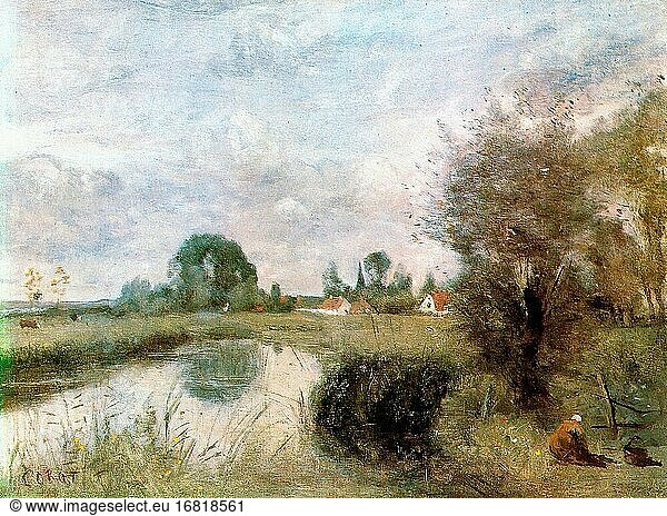 Corot Jean Baptiste Camille - Arleux View from the Palluel Marsh - French School - 19th Century.