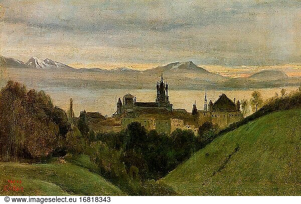 Corot Jean Baptiste Camille - Between Lake Geneva and the Alps - French School - 19th Century.