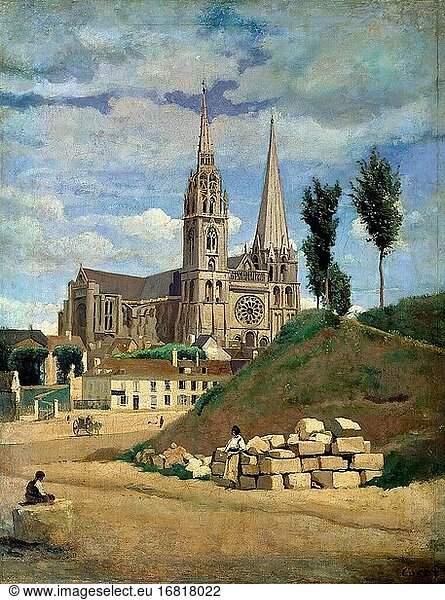 Corot Jean Baptiste Camille - Chartres Cathedral - French School - 19th Century.