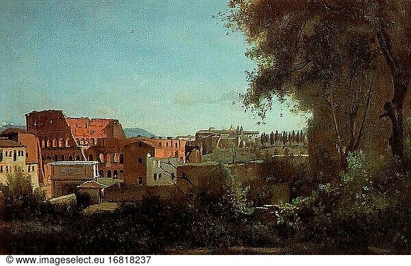 Corot Jean Baptiste Camille - Colosseum Und Farnese-G?rten - French School - 19th Century.