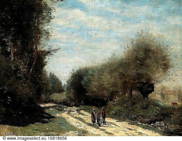 Corot Jean Baptiste Camille - Crecy-En-Brie - Road in the Country - French School - 19th Century.