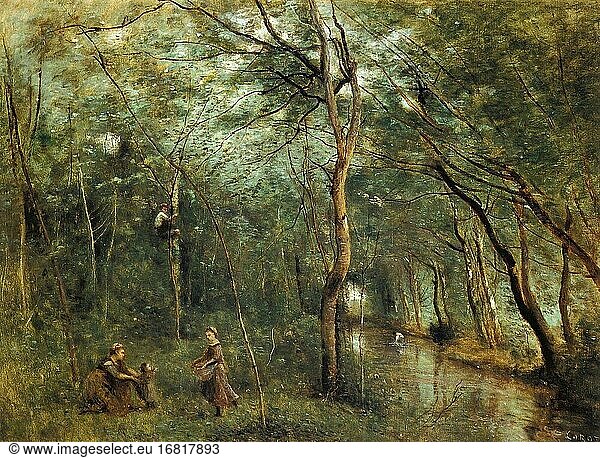 Corot Jean Baptiste Camille - Das Gr?ne Ufer - French School - 19th Century.