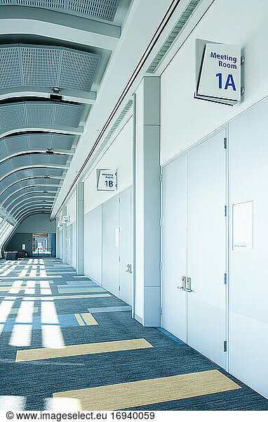 Corridor with meeting rooms.
