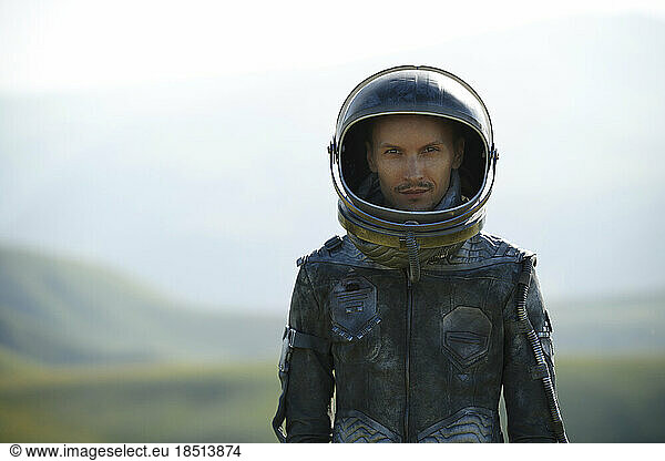 Cosmonaut wearing astronaut helmet