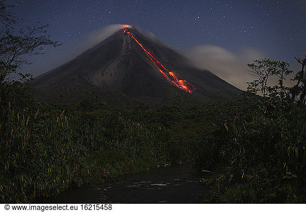 Costa Rica  Lava flow from arenal volcano eruption