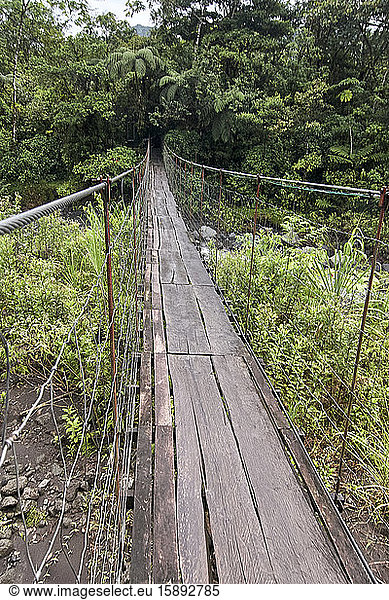 Costa Rica  Puntarenas  Monteverde  Simple suspension bridge in Arenal Volcano area