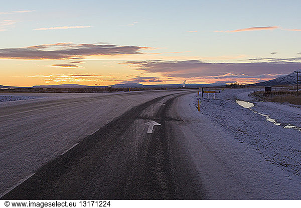 Country road at sunset  Iceland