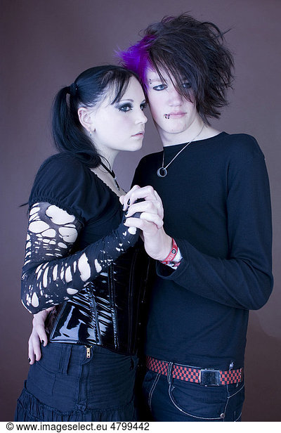 Couple  gothic  emo  embrace  serious