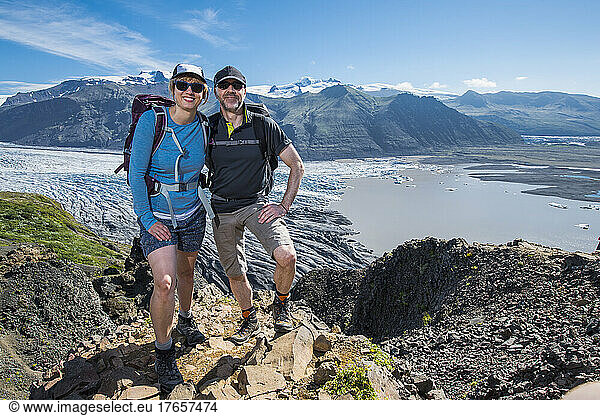 couple high above the Skaftafell glacier in south Iceland