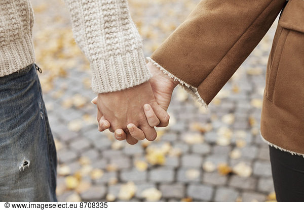 Couple holding hands during autumn