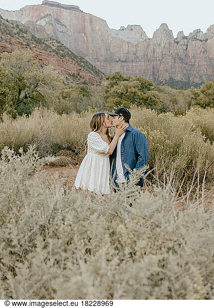 Couple Kissing in Zion National Park