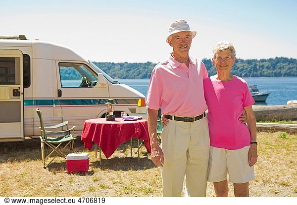 Couple standing at a beach  Washington State  USA